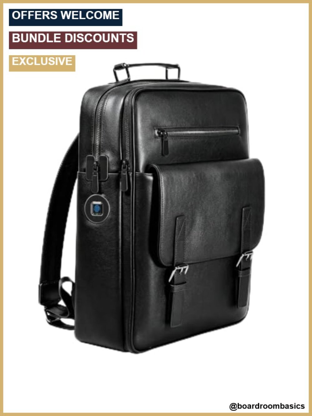 Men's Genuine Leather Backpack with Fingerprint Lock, FindMy Tracking, Fits 16